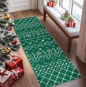 jinchan Christmas Runner Rug 3x10 Green Hallway Rug  Moroccan Runner